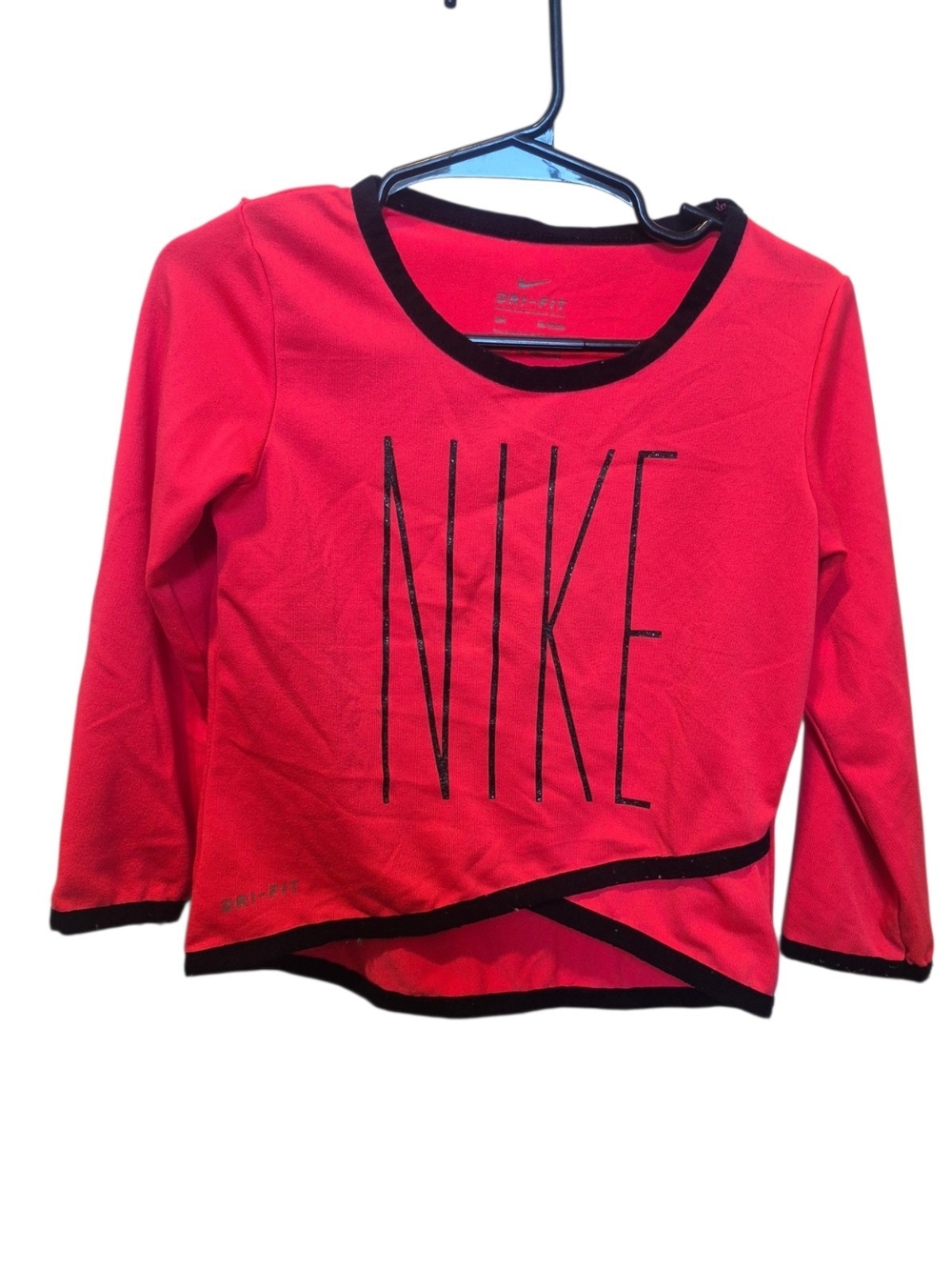 Nike Girls' Coral Pink Long Sleeve Top with Black Trim